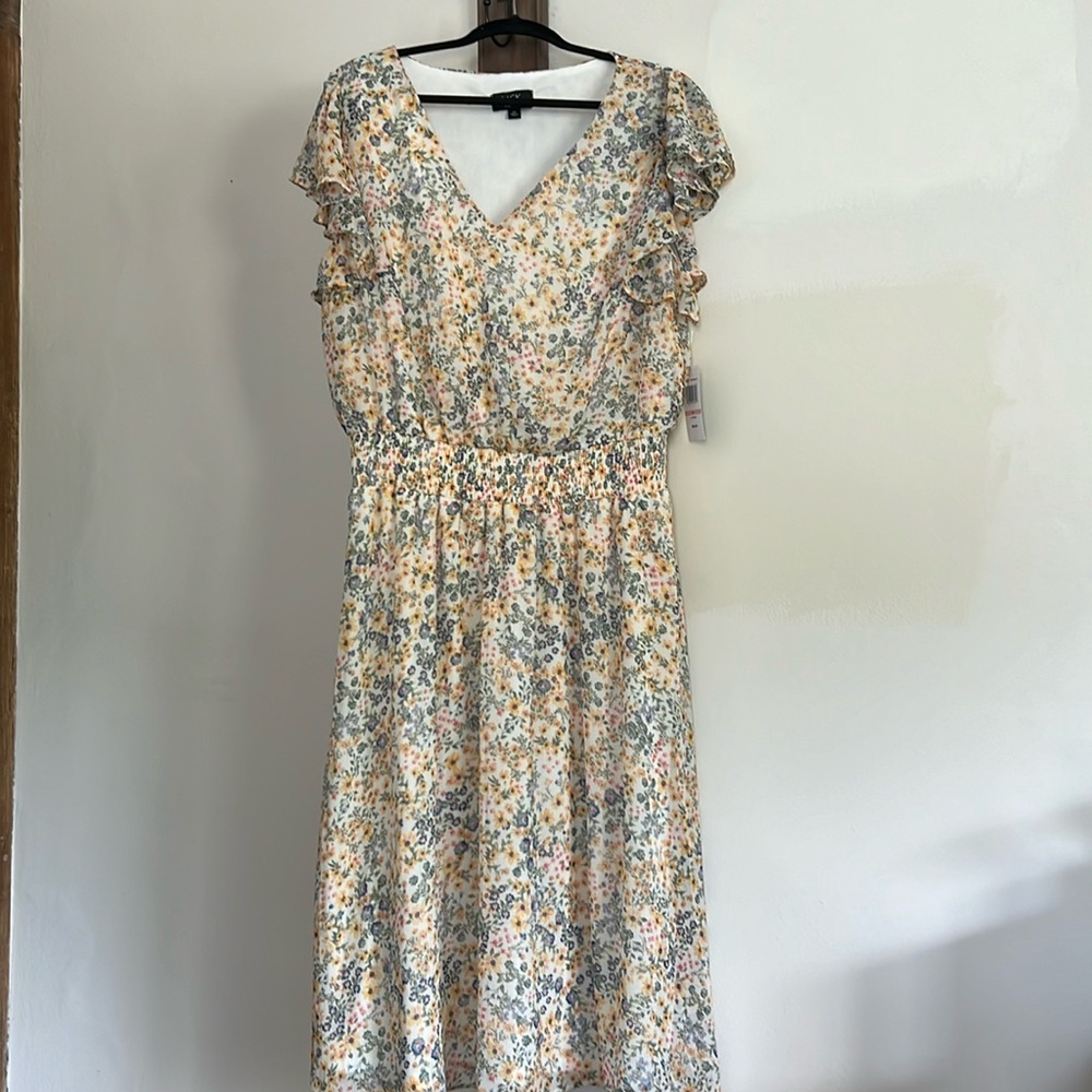 MSK Floral Chiffon midi dress